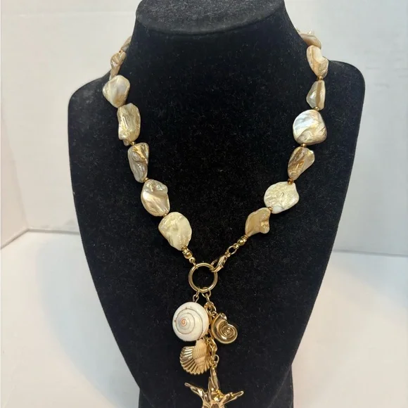 Carolee Gold-Tone Iridescent Shell Charm Necklace - Picture 3 of 8